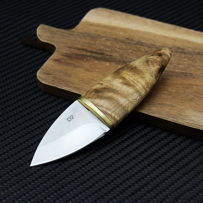 

Dropshipping D2 Steel carry Tactical Knife Wooden Handle Fixed Blade EDC Knives Multi Mini Hunting Knife With Leather