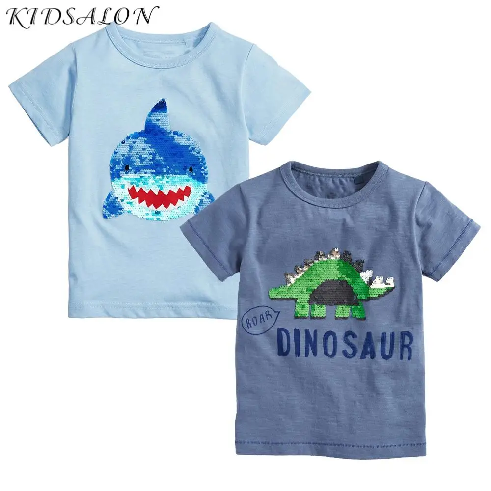 Футболки для маленьких мальчиков 2 шт. с аппликацией в виде животных блестками