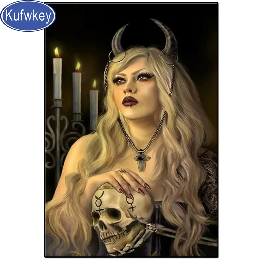 

"Skull woman"pattern full round square diamond embroidery cross stitch kits 5d diamond painting Halloween gift home decoration,