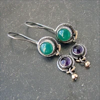 2020 lovely small round green purple stone drop earrings for women boho tribal brincos black gold metal dainty earring jewelry