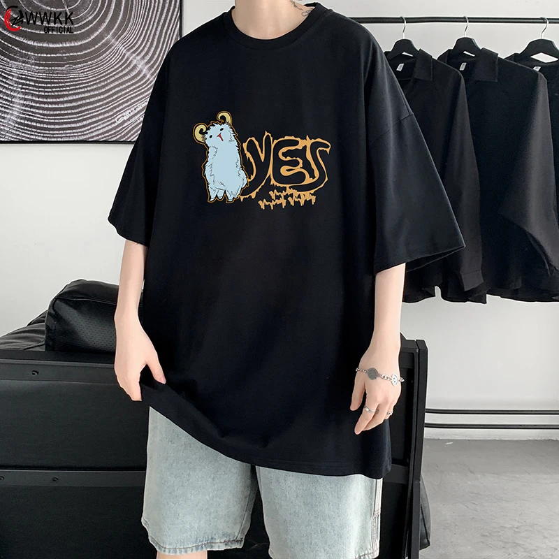 

WWKK Men T Shirt Cartoon Graffiti Print Cozy Harajuku Hip Hop Style Short Sleeve High Street Casual Summer Streetwear