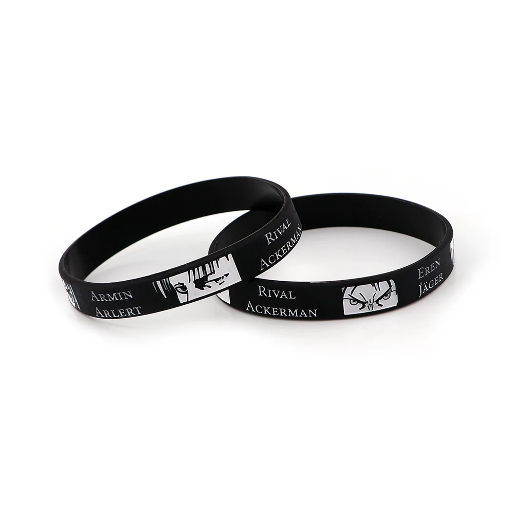 Браслет BG1659 из аниме атака на Титанов черный спортивный мужской резиновый
