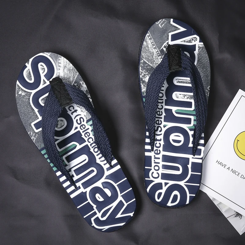 

2021 Summer Fashion Printed Men's Flip Flops Outdoor Personality Men's Slippers Soft Eva Beach Slippers For Men pantuflas hombre