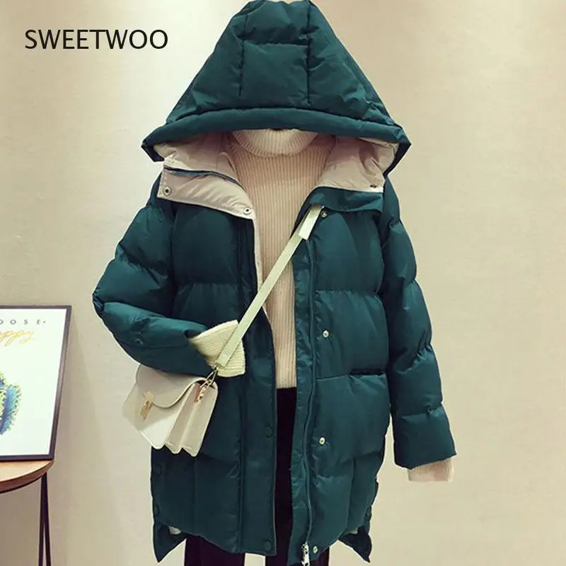2021 Winter Women Jacket Long Hooded Cotton Padded Female Coat High Quality Warm Outwear Womens Parka Manteau Femme Hiver P787