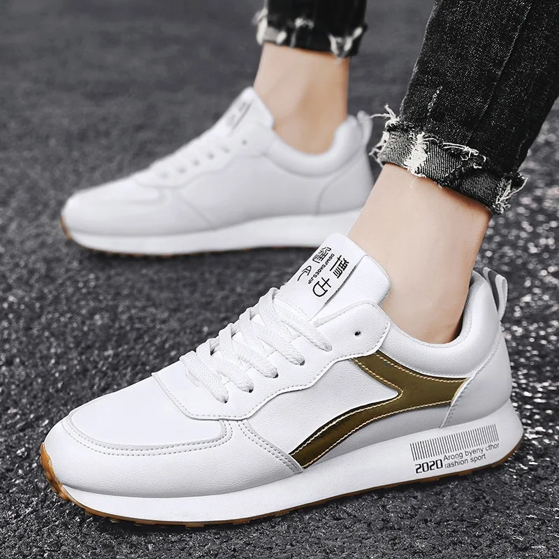 

Новинка 2021, мужские кроссовки для отдыха, Весенняя кожаная повседневная обувь, модная крутая повседневная спортивная обувь на плоской подо...
