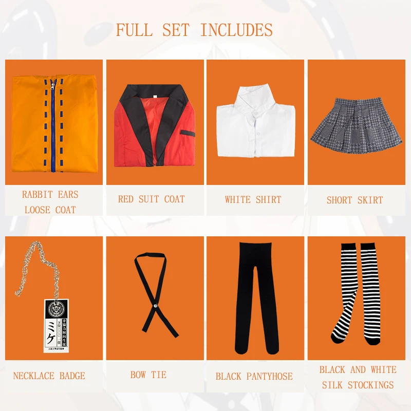 

8 Pieces / Set Kakegurui Cosplay Japanese Anime Costume Hoodie Rabbit Ear Coat Role Play Suit Jk Uniform Girls Gift