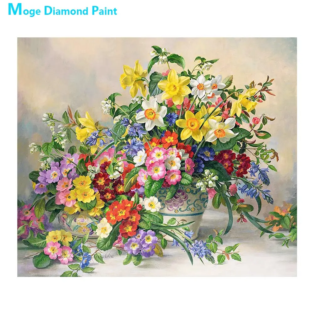 Масляная ваза с цветами алмазная живопись Цветочная круглая полная вышивка