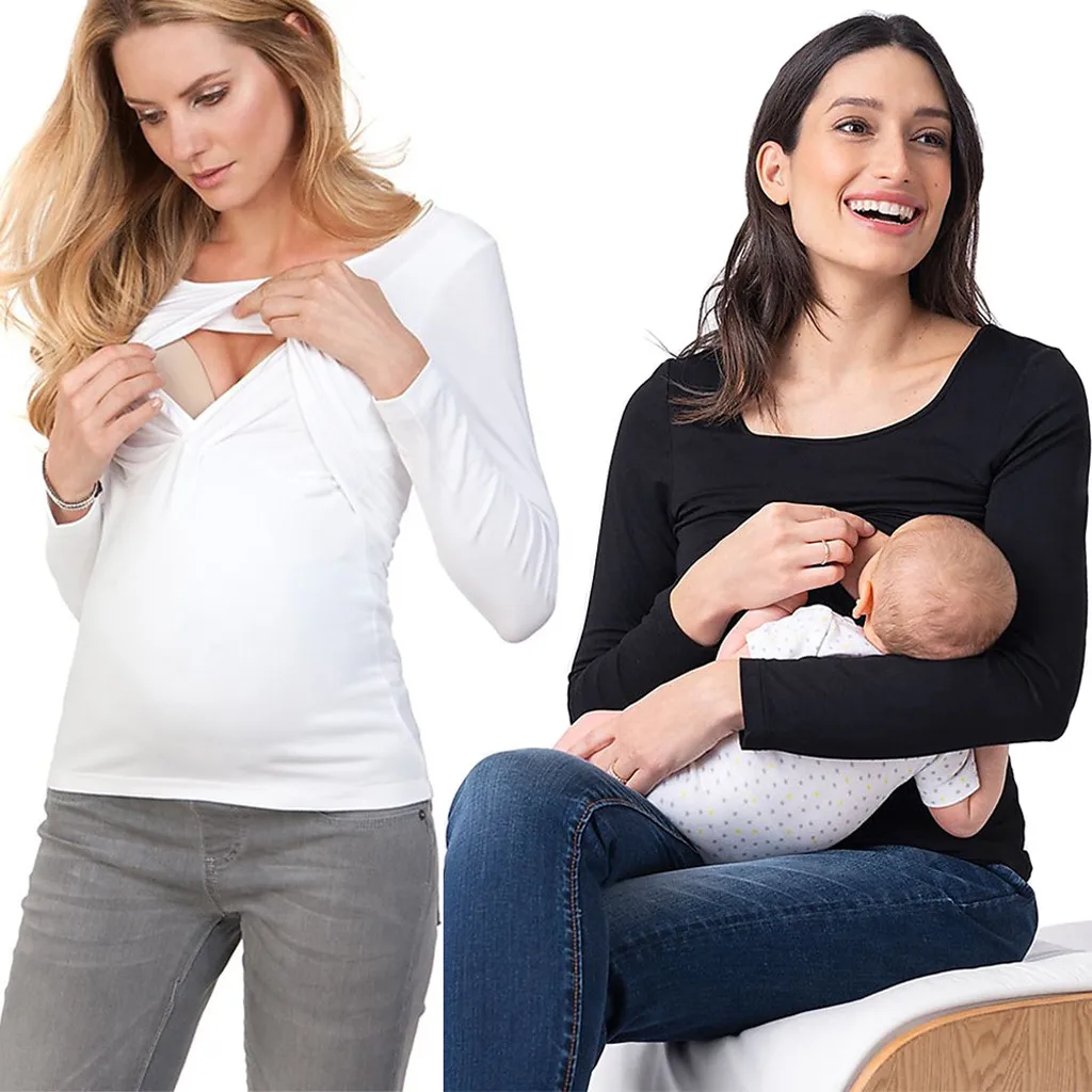 

Women Pregnant Nusring Maternity O-Neck Long Sleeve Tops Solid Blouse Tops Ladies T-Shirt Pregnancy Clothes Maternity Clothes