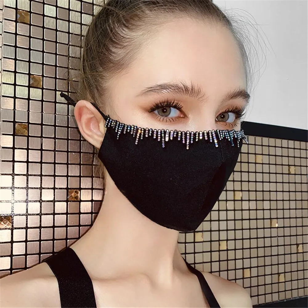 

2021 Fashion Face Decor Jewelry Elastic Mask With Rhinestones Fashion Masks Sparkly Rhinestone Mask Face Bandana Party Gift