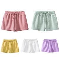 summer kids girls shorts cotton pant solid color comfortable cotton trousers lace up middle waist shorts elastic waist solid