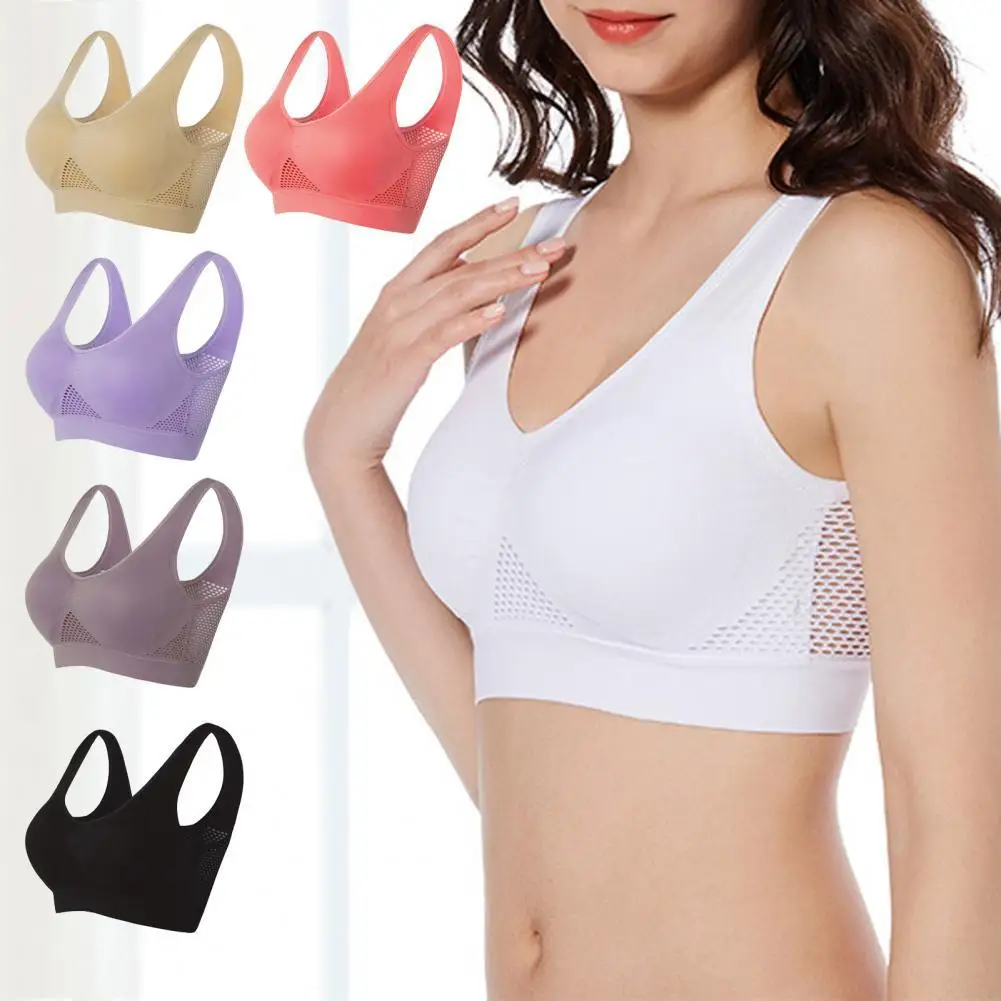 

Women Bra Hollow Out Breathable Solid Color Padded Seamless Brassiere Brelette Underwear for Fitness