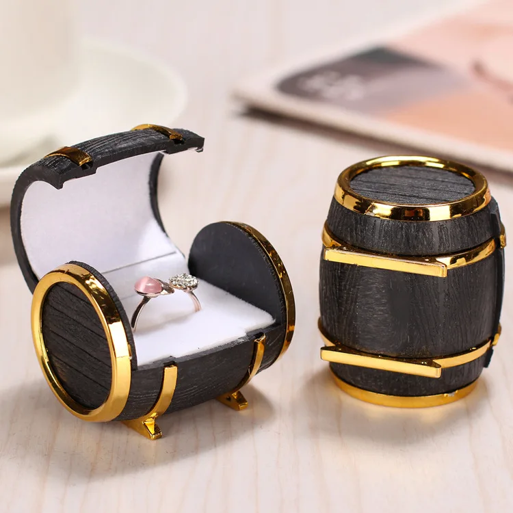 

HOSENG Black Color Wine Barrel With Gold Rim Creative Proposal Ring Packaging Box Valentine's Day Anniversary Case HS_88