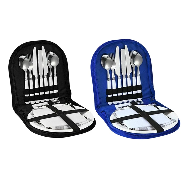 

2Pcs Amping Cutlery Set Stainless Steel Camping Cutlery with Spoon Fork Knife Plate Lightweight Travel Cutlery