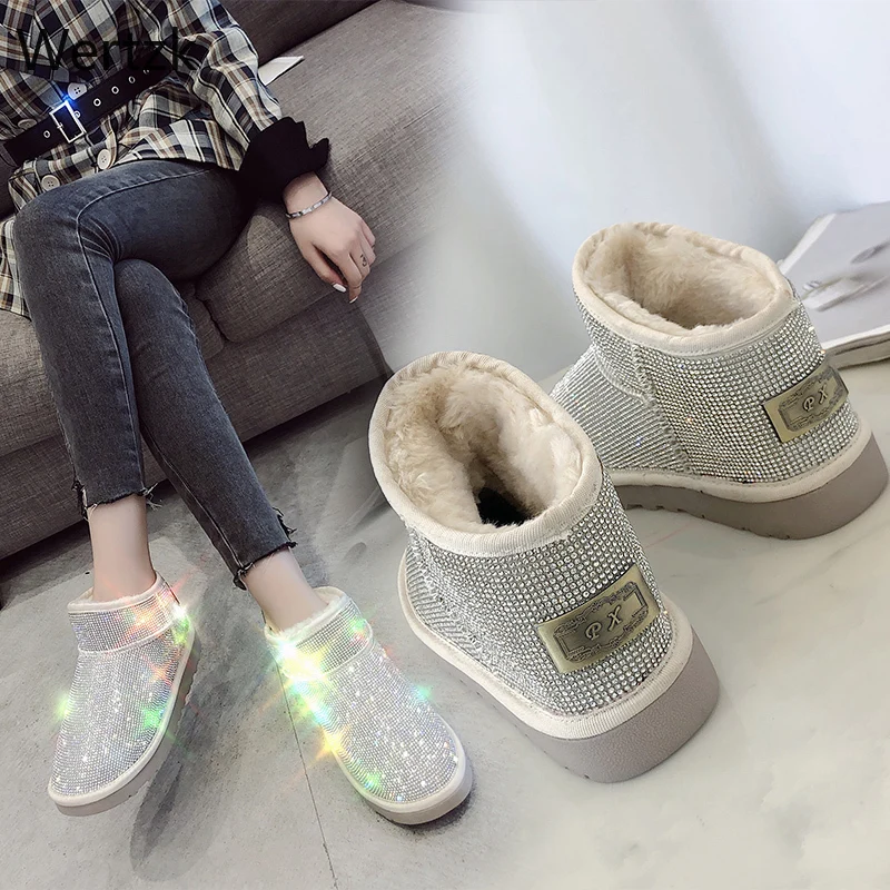 Теплые зимние ботинки женские зимняя обувь ботильоны женская модные с блестками