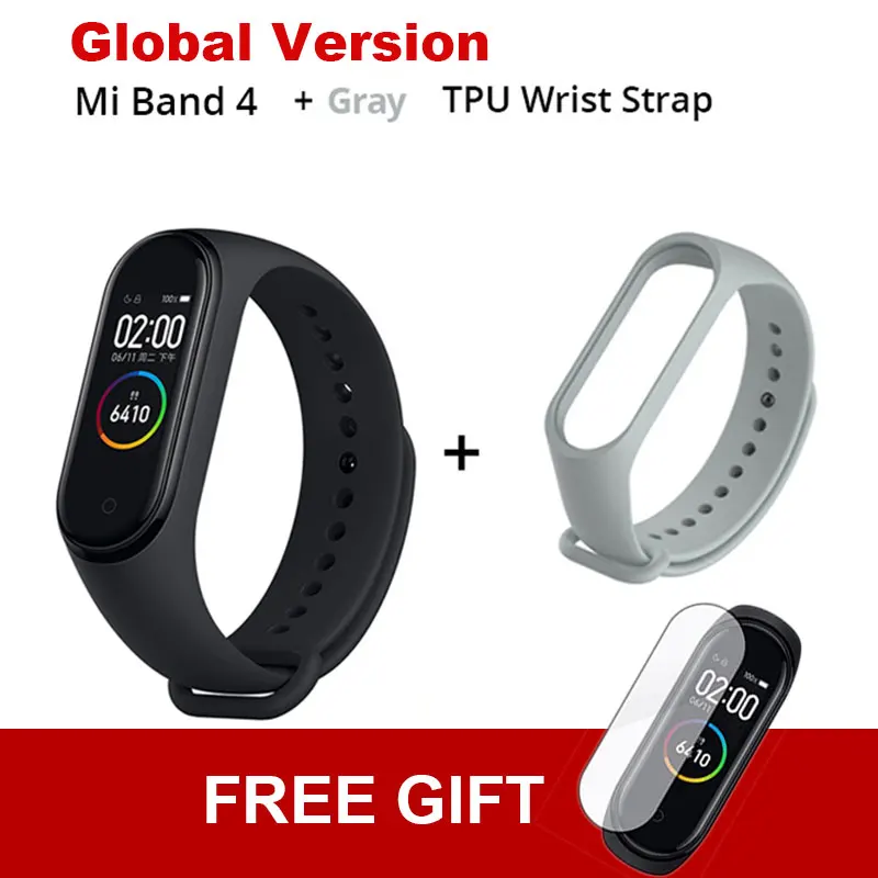 Add Gray TPU Strap Xiaomi mi Band 4 новейший mi band 4 Mp3 музыкальный цветной экран фитнес частота сердечных сокращений Bluetooth 5,0 умные часы - Цвет: Add Gray TPU Strap