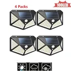 Светодиодная лампа с пассивным ИК датчиком движения, 100 светодиодов, на солнечной панели, Ночной светильник, водонепроницаемый наружный садовый настенный уличный светильник для безопасности с 4 Сторон