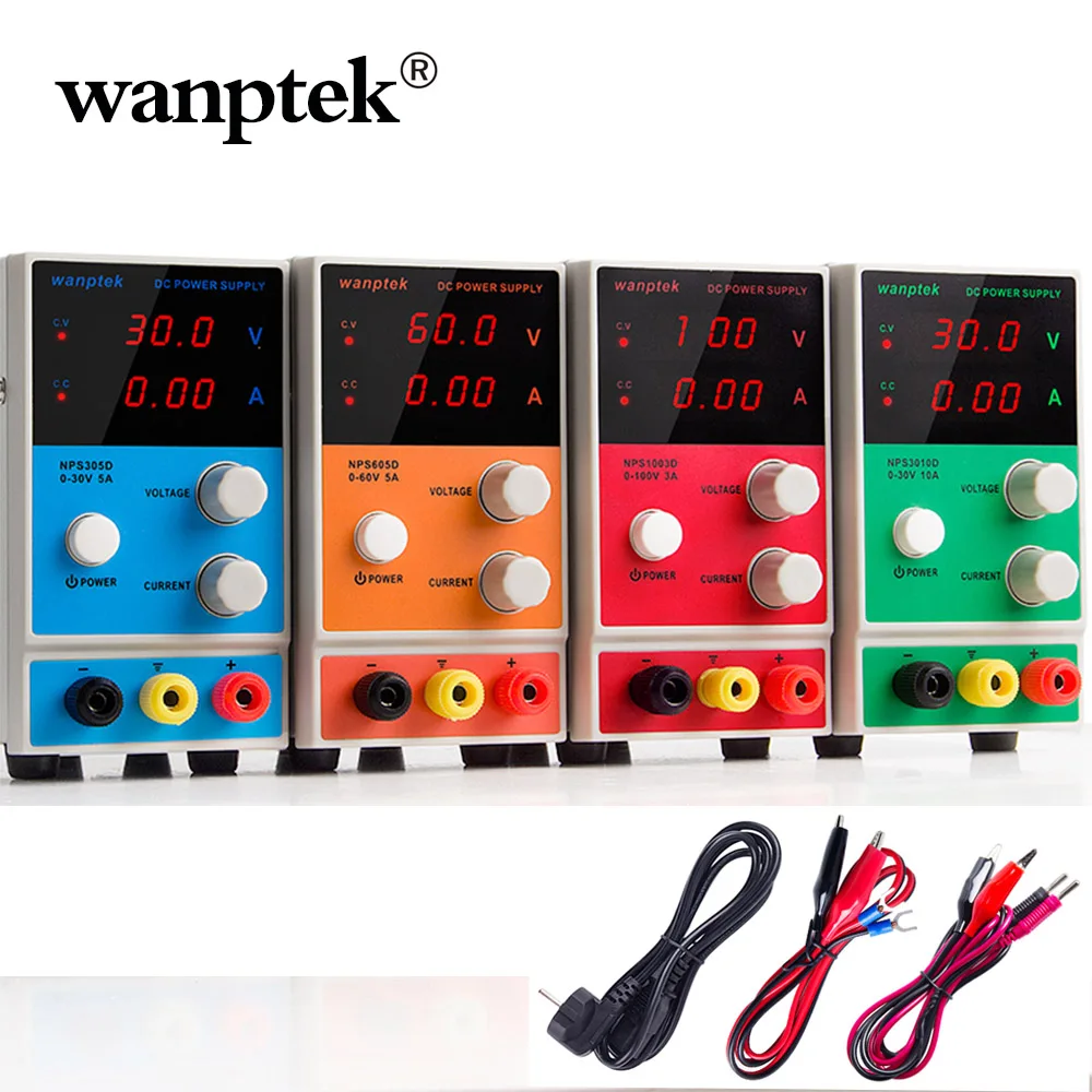 4 вида DC Lab питания Регулируемая Лаборатория 100 в 60 30 3A 5A 10A с 2 шт. входного кабеля
