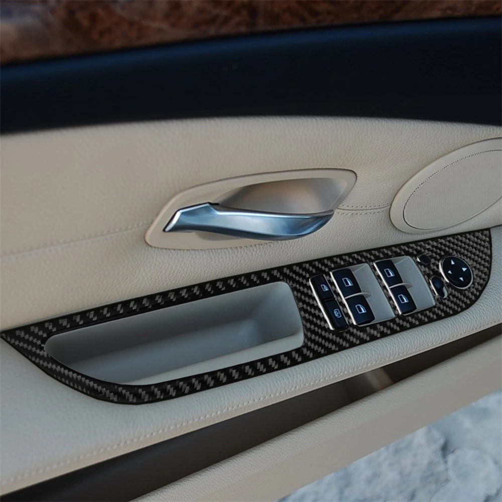

Стеклоподъемник из углеродного волокна для автомобиля, оконный переключатель, Декор, подлокотник, панель, сменная наклейка для BMW 5 серии ...