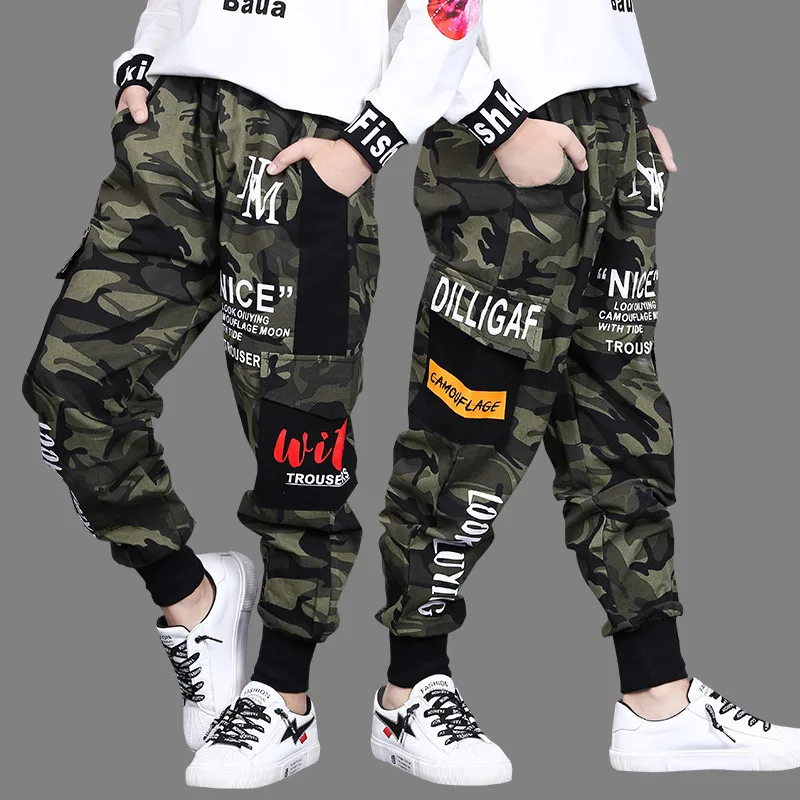 

Boys Cotton Cargo Pants Autumn Fashion Camouflage Joggers Pants For Kids Boys Super Elastic Sport Pants Children Clothes 4-15Y