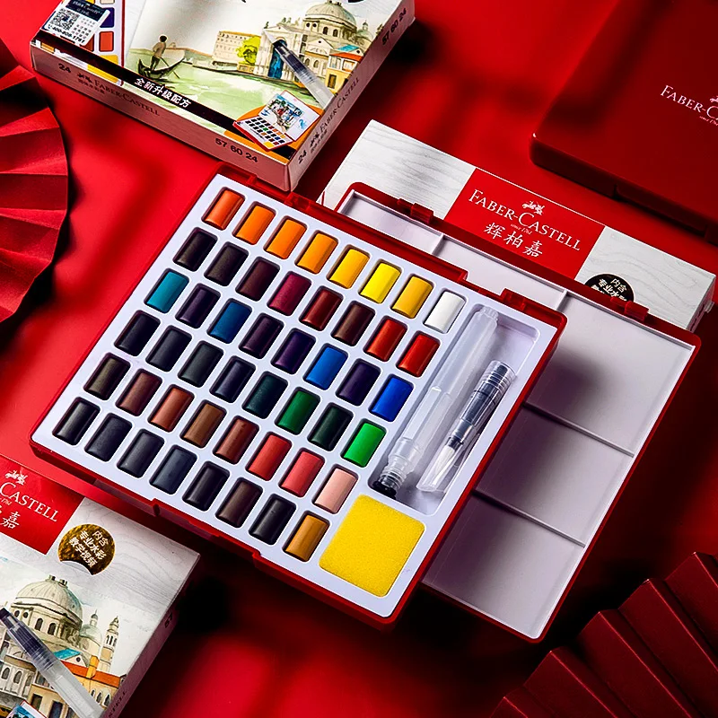 FABER CASTELL 24/36/48 Colors Solid Watercolor Paint Set Rem