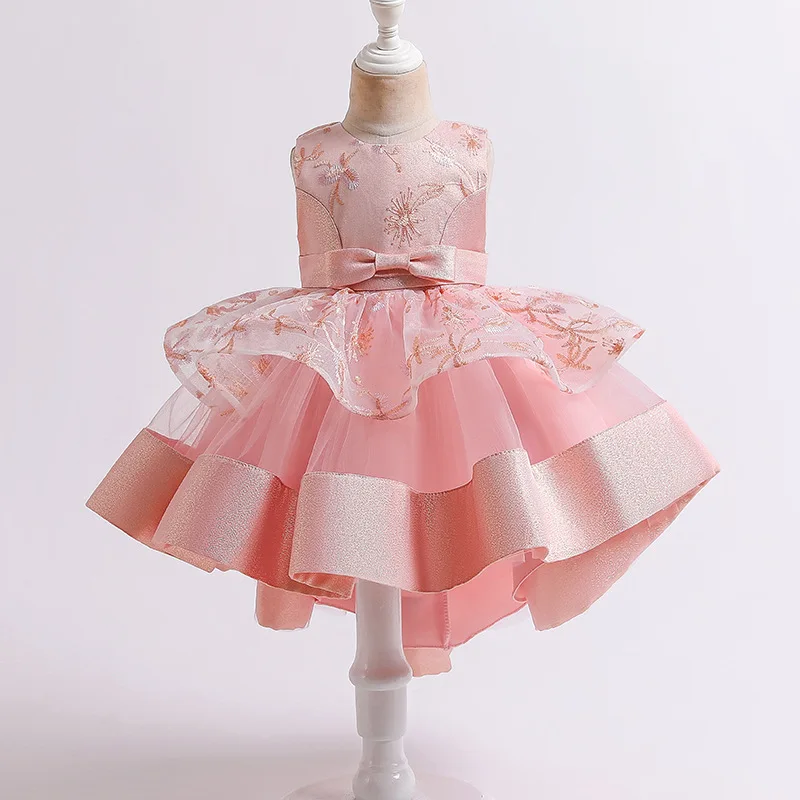 

Children Wedding Red Dresses For Girls Infant Elegant Flower Princess Ball Gown Toddler Vestidos Girl Birthday Festival Dress