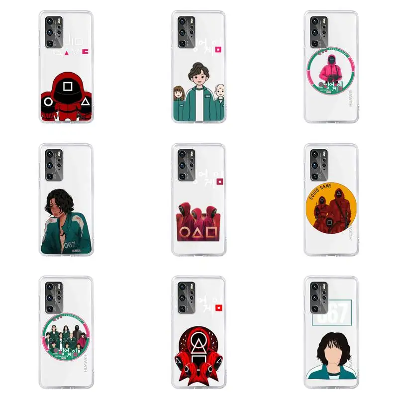 

Squid Game Phone Case For Huawei P40 P30 P20 Mate Honor 10i 30 20 i 10 40 8x 9x Pro Lite Transparent Cover