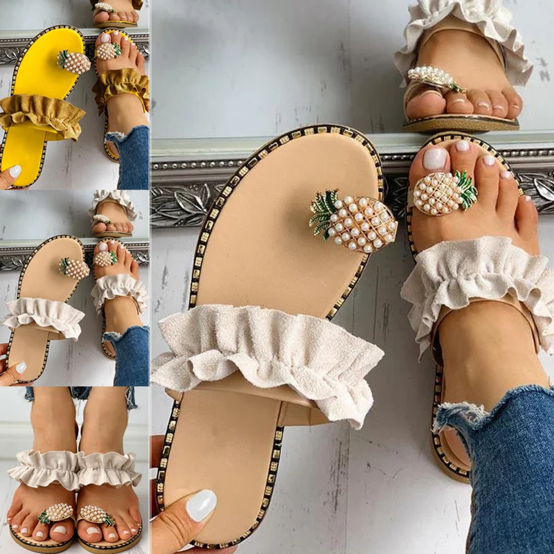 Женские сандалии с открытым носком летние пляжные шлепанцы на плоской подошве