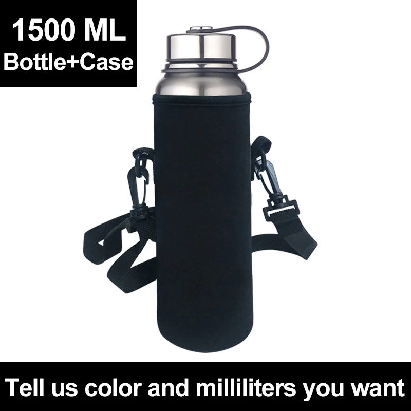 1500ml With Case Логотип нержавеющая сталь на заказ вакуумная фляга термобутылка двухслойные термосы чашка для бутылок с водой Спортивная уличная шейкер кружка - Цвет: 1500ml With Case