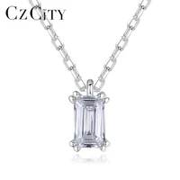 czcity rectangle crystal pendant necklace for women wedding clear cubic zircon 925 silver fine jewelry christmas gift sn20052105