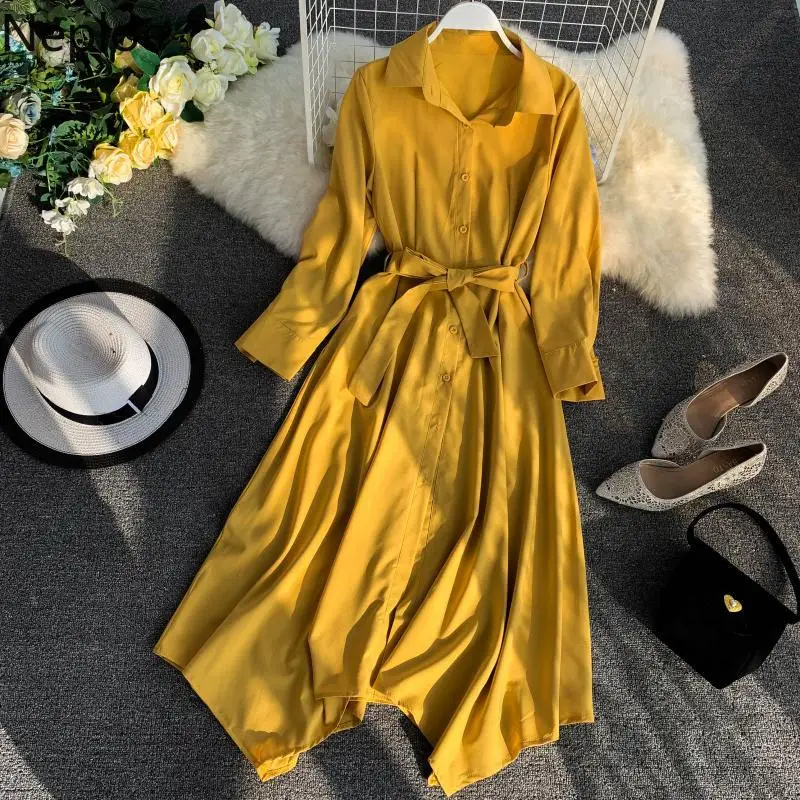 Женское однобортное платье Neploe однотонное с отложным воротником и коротким