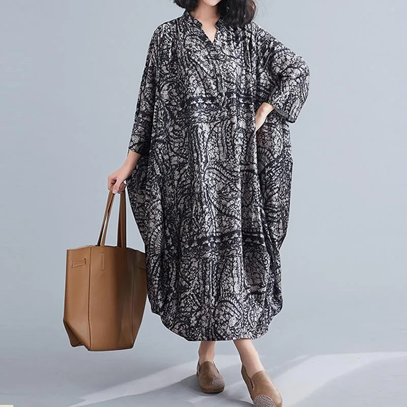 Женское винтажное платье большого размера плюс с этническим принтом свободное