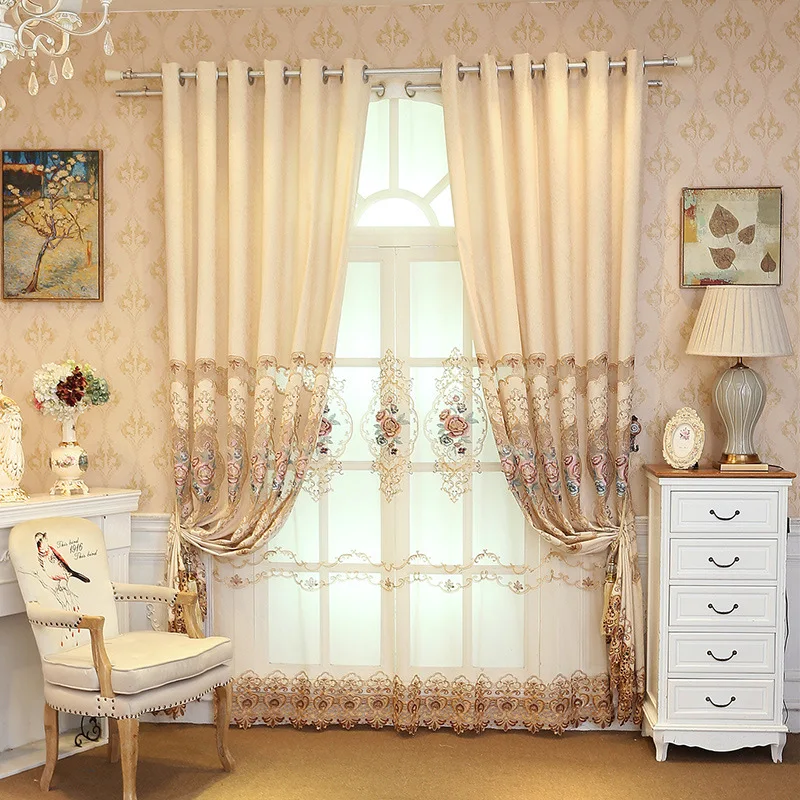 

Europe Luxury Noble Villa Bedroom Curtains Gold Brown Blackout Chenille Fabric Window Drapes Tulle for Living room Cortina