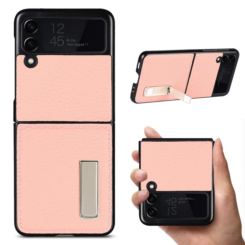 

For Samsung Z Flip 3 Case Luxury Hybrid Leather+TPU Phone Holder Bracket Fold3 Fold2 Flip3 Cover For Samsung Galaxy Z Fold 3 2