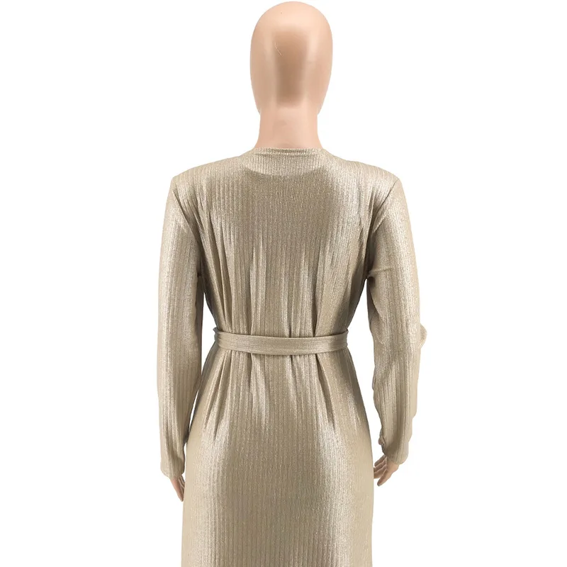 

Fashion 3 Pieces Set Tracksuit Women Gold Short Top + Long Coat + Long Pants With Belt Bandage Autumn Winter Colth For Women