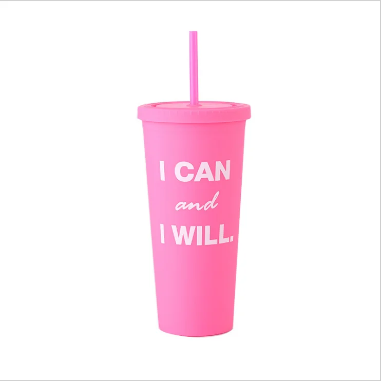 

Large-capacity coffee cup, double-layer plastic AS unisex drinking cup with straw
