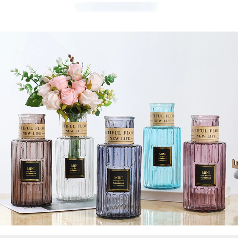 

Glass Vase Europe Colored Glass Vase With Ribbon For Room Decoration Vases Striped Terrarium Tabletop Vases ваза для декора