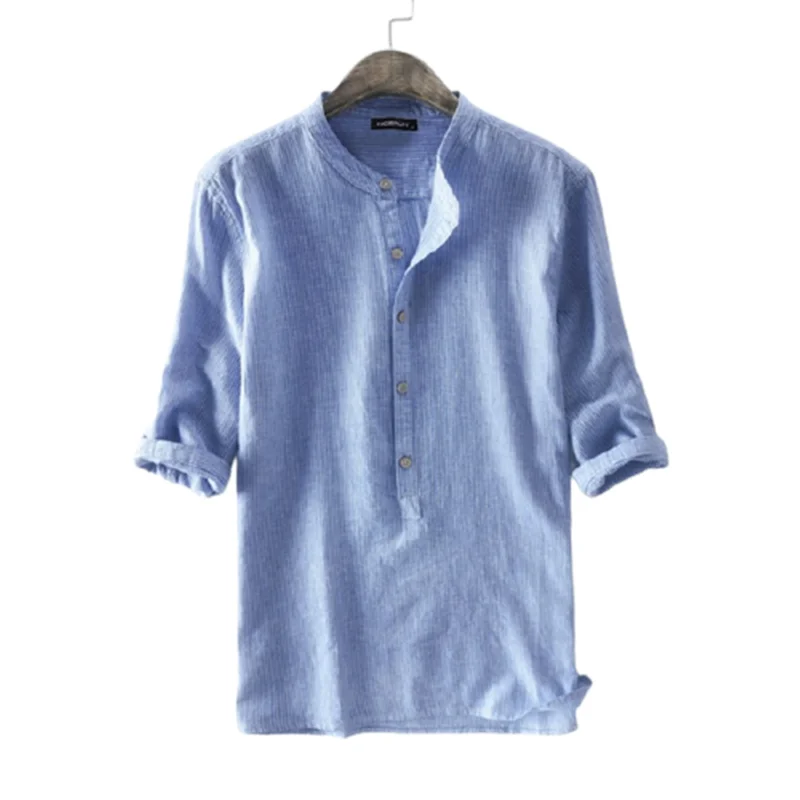 

Mens Striped Button-up Shirt T-Shirt Casual Beach Loose Short Sleeve Top