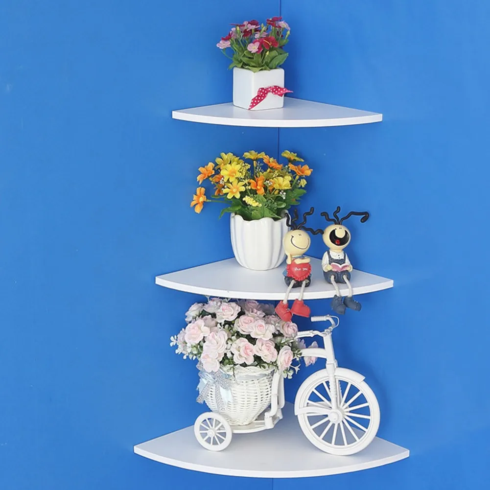 

3Pcs/Pack White Floating Wall Mount Corner Shelves Shelf Organizer Unit Storage Display Bookcase Shower Holder Racks Home Decor