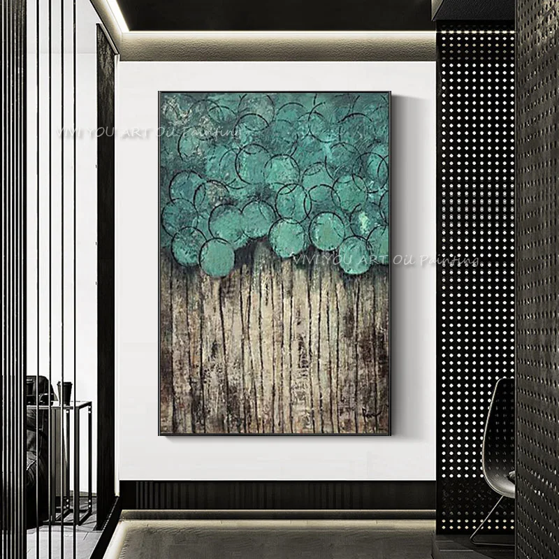 Картина маслом на холсте зеленое дерево современный абстрактный Настенный декор