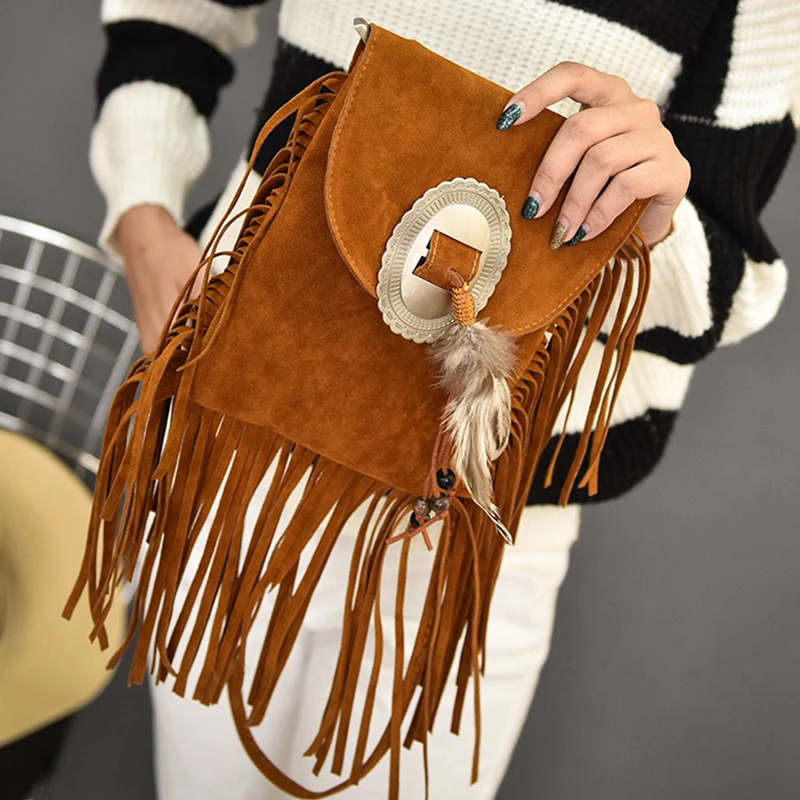 Женские винтажные сумки на плечо с кисточками и конвертом женские одноцветные