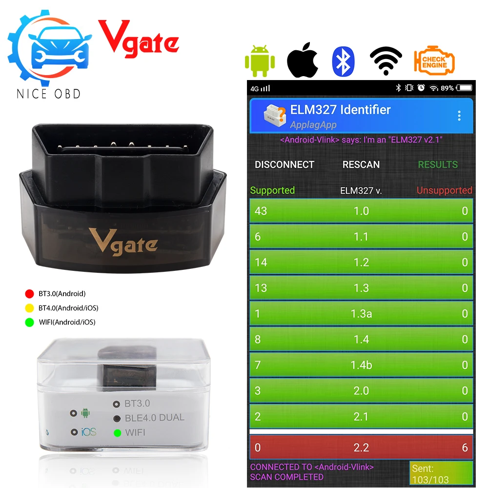 Vgate iCar Pro Bluetooth 4,0/3,0/wifi OBD 2 сканер для Android/IOS Авто Elm 327 OBD Автомобильный диагностический инструмент ELM327 V2.1 считыватель кодов