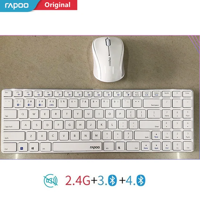 9060M White Rapoo Multi-mode Silent Беспроводной клавиатура Мышь комбинации Bluetooth 3,0/4,0 РФ 2,4 г переключаться между 3 устройств связи#9060 м - Цвет: 9060M White