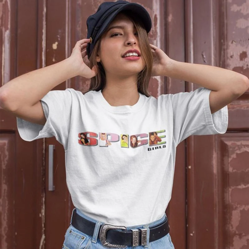 

Vintage Spice Girls T-Shirt Tour Concert Ladies Women Girls Baggy Tee Street Style Short Sleeve Tops Personality Pattern Tshirt