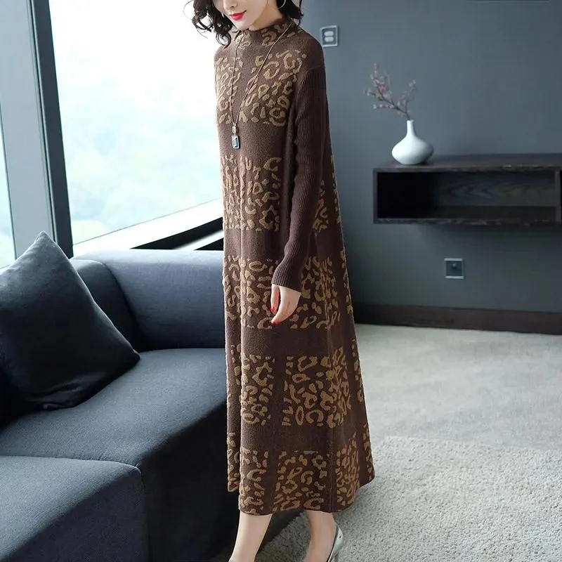 Женская одежда элегантное вязаное шерстяное платье большого размера с юбкой