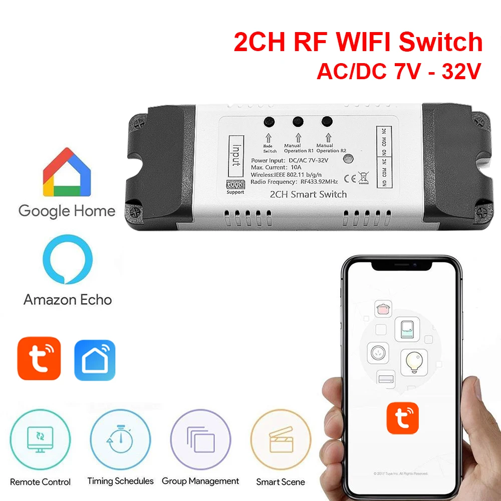 Tuya DC AC 12 В 24 32 220 Wi-Fi переключатель реле умный дом пульт дистанционного управления