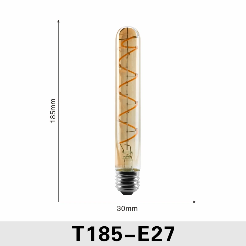 T185 E27 4W LATTUSO 220V Ретро Винтаж светодиодный спираль лампа накаливания светильник лампочка 2200K 4W 40W светодиоидная лампа с регулируемой яркостью Эдисон лампы C35 T45 A19 A60 ST64 G80 G95 G125 - Цвет: T185 E27 4W