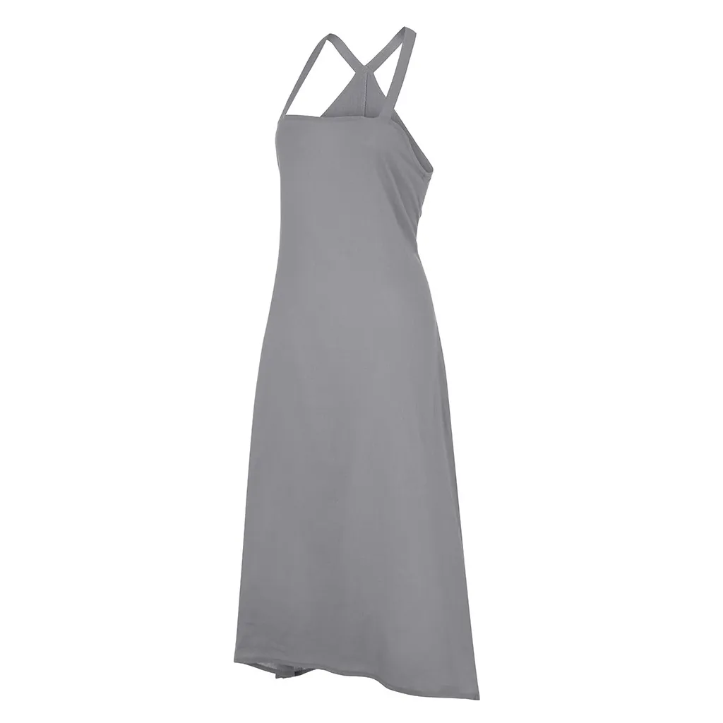 KANCOOLD DRESS Women Trend vestidos Summer Sexy dress Solid Print O -Neck Sling Irregular Sleeveless Dress Momen 2019DEC30 | Женская