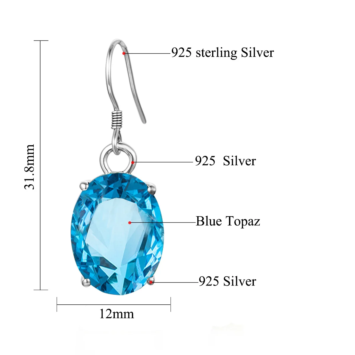 

Silver Chakra Drop Earrings For Women Silver 925 Earring Blue Topaz Oval Gemstone Bohemian Luxury Jewelry Ladies Accessories New