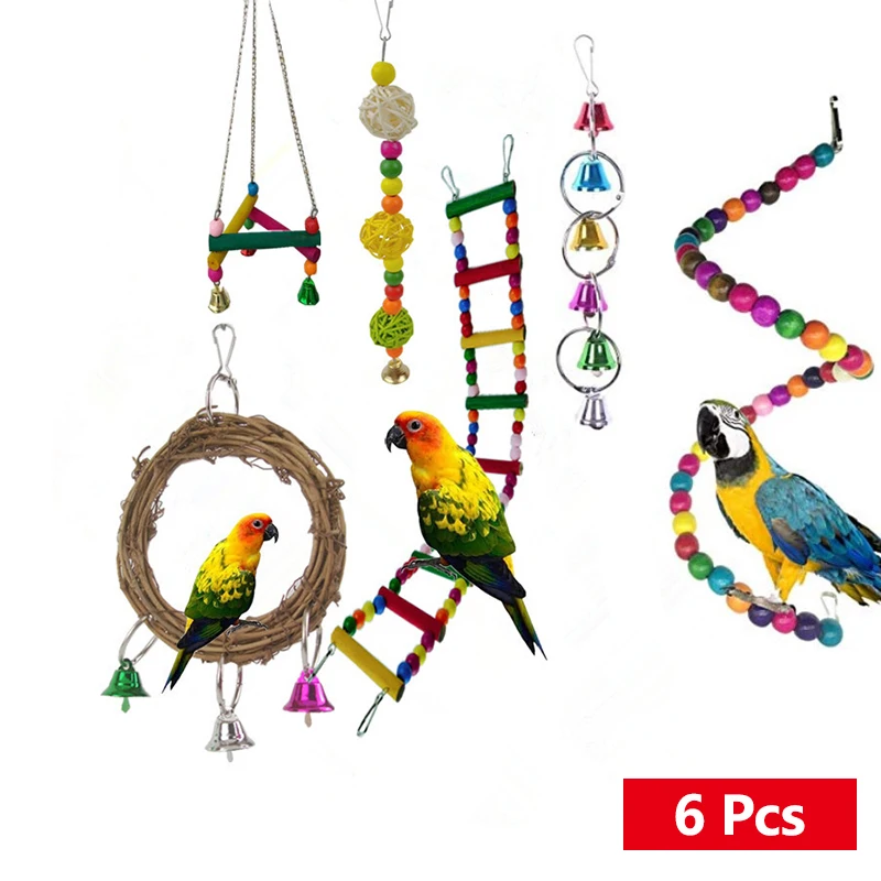 

Fast Shipping Hot 17 Pcs/set Bird Parrot Swing Toy Hanging Bell Ladders Climbing Chewing Hanging Toy Bird Accessories Birds Toys