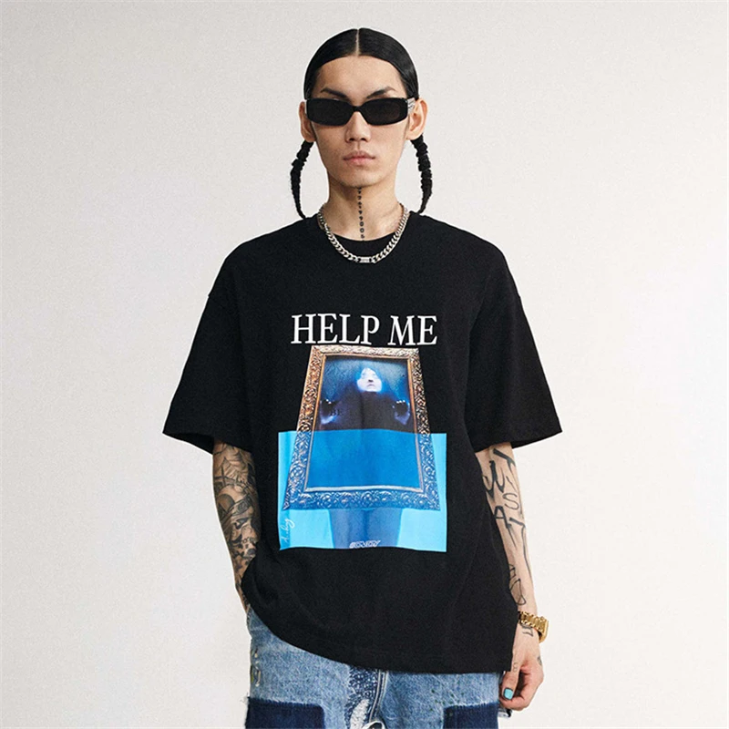 

Streetwear T-Shirt Men Hip Hop Girl In A Photo Frame Print 2021 T Shirt Harajuku Cotton Casual Summer Short Sleeve Tshirt Black